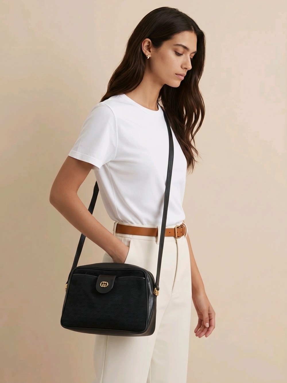 Gucci Black Crossbody Bag with Gold Hardware